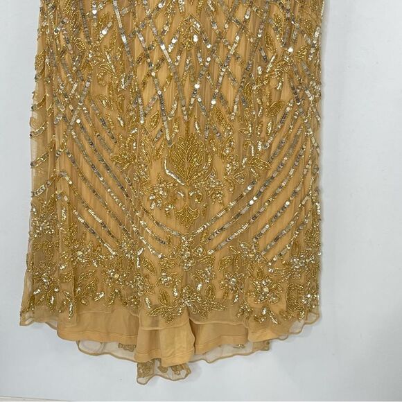 Mac Duggal 4715 Size 10 Embellished Fringe Cap Sleeve Trumpet Gown, Light Gold - Picture 7 of 16